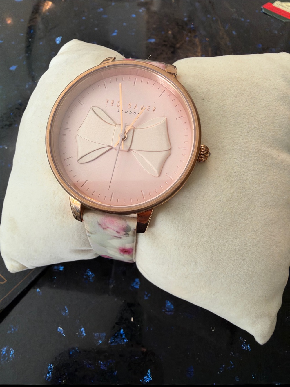 Ted Baker Rose Gold-Tone Case Pink Dial Floral Strap Women's Watch